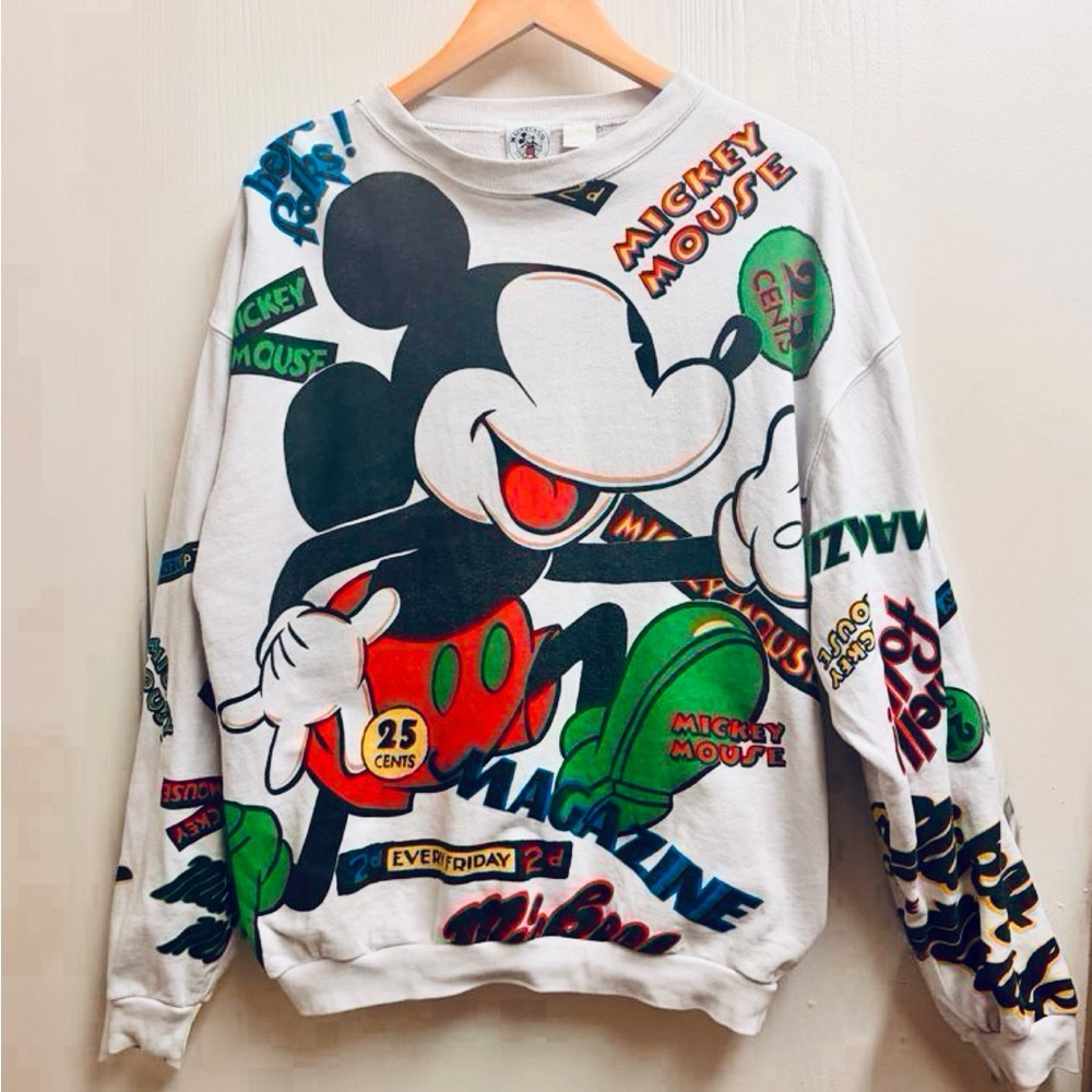 Vintage 90s Mickey Mouse All Over Print Sweatshirt Mickey & Co Disney Size L